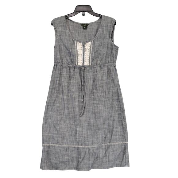 Eddie Bauer Women's 8 Lace Trim Drawstring Waist Sleeveless Midi Dress Cottage - Picture 1 of 6